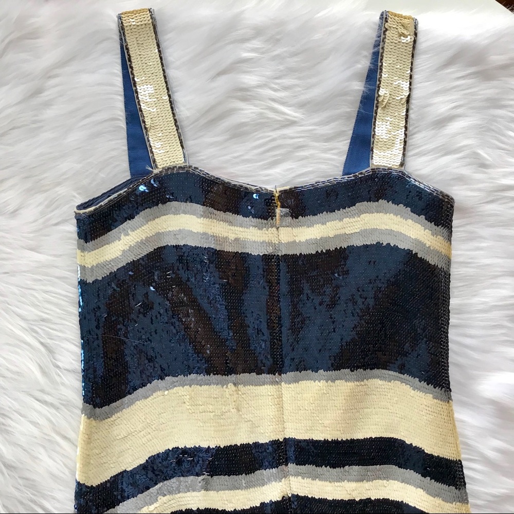Tory Burch Edna Navy White Sequin Stripe Dress - Picture 6 of 8